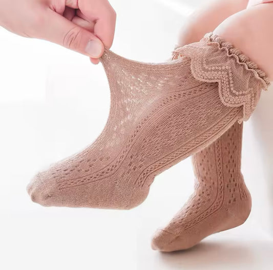 Freya  Lace Ruffle Socks Coffee